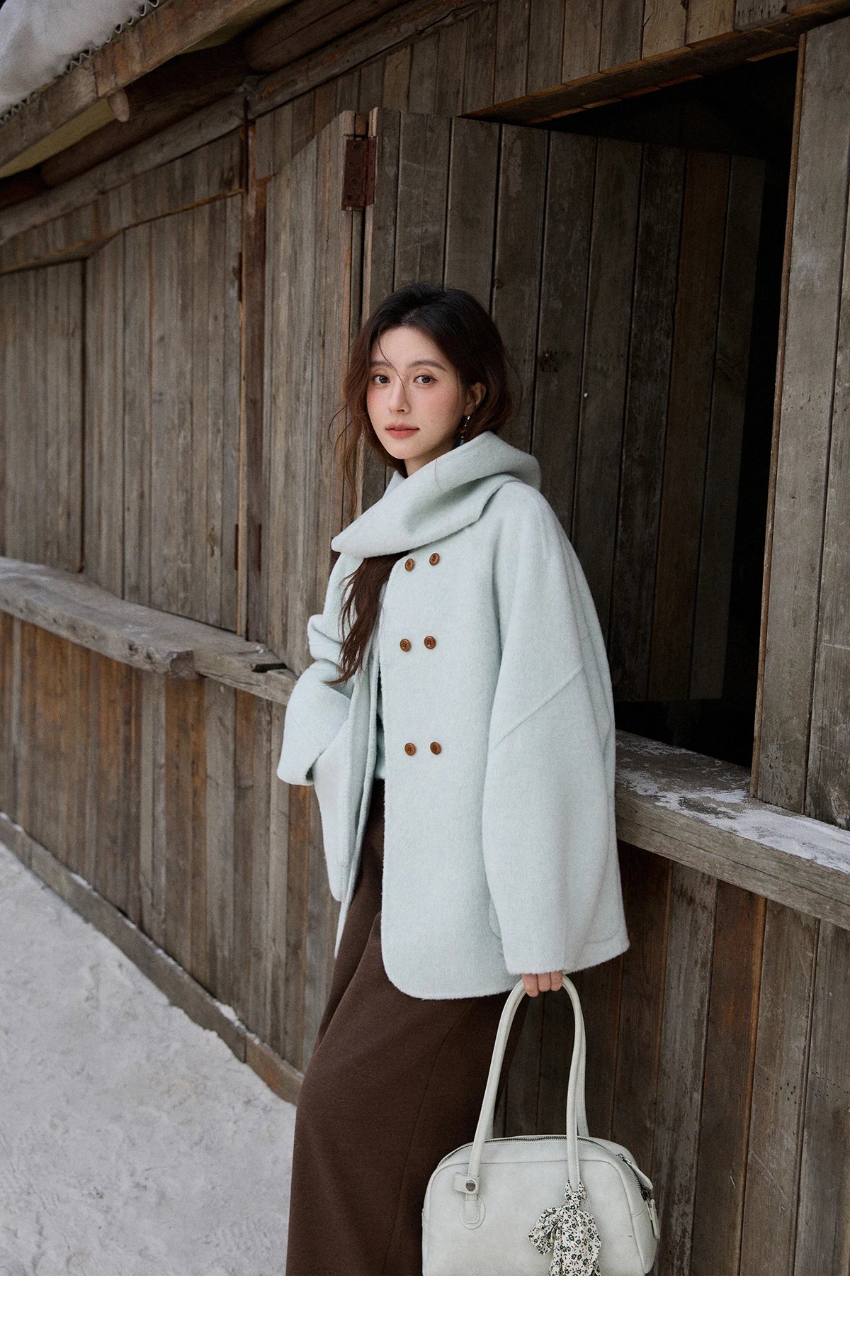 Mishow 100% Wool Mint Green Double-Faced Coat with Scarf & Gloves MXE92W1014