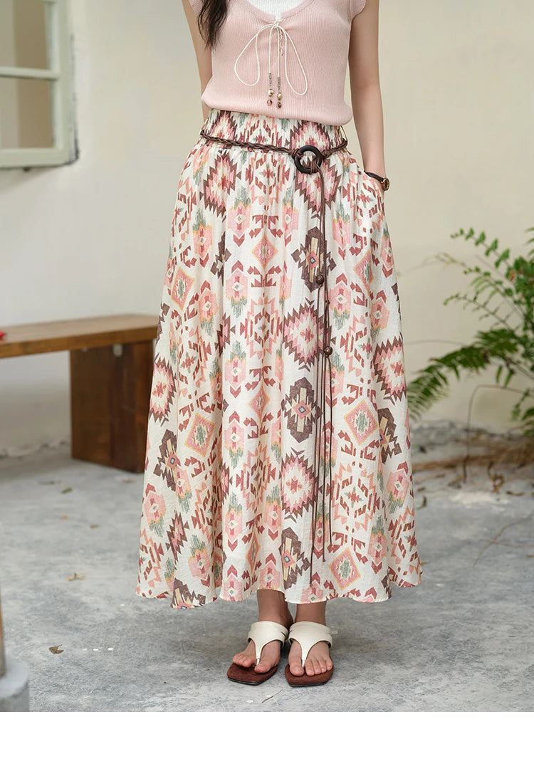 MISHOW Geometric Print Half Skirt Prairie Chic Pocket Vacation A-Line MXE37B0760