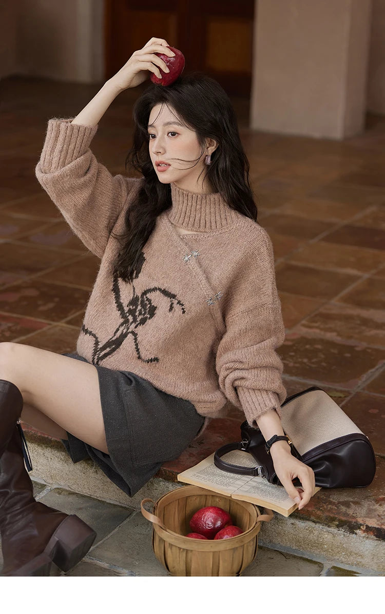 Mishow Chinese Hollow Out Floral Lantern Sleeve Sweater MXD36Z0888