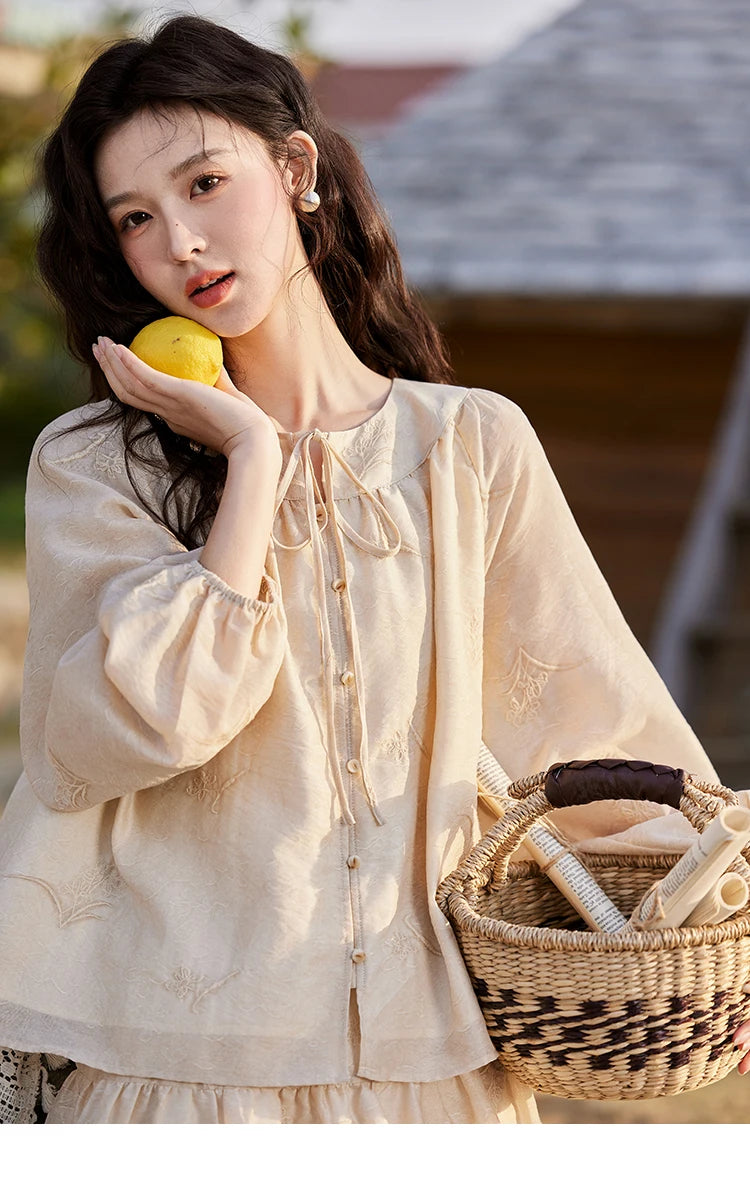 Mishow Iris Embroidery Blouse & Elastic Waist Skirt Set MXE13T0454