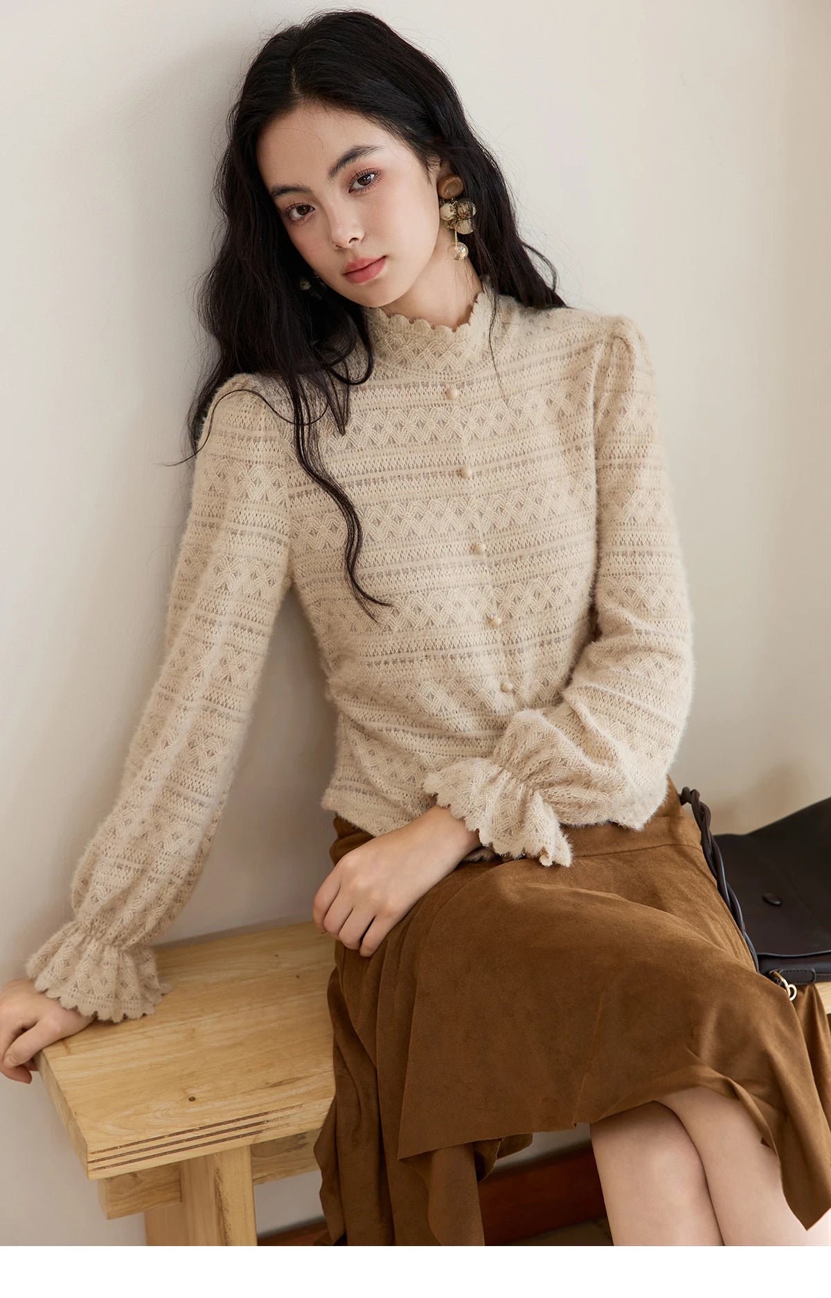 Mishow Elegant Half-High Collar Lace Shirt MXE48X2501