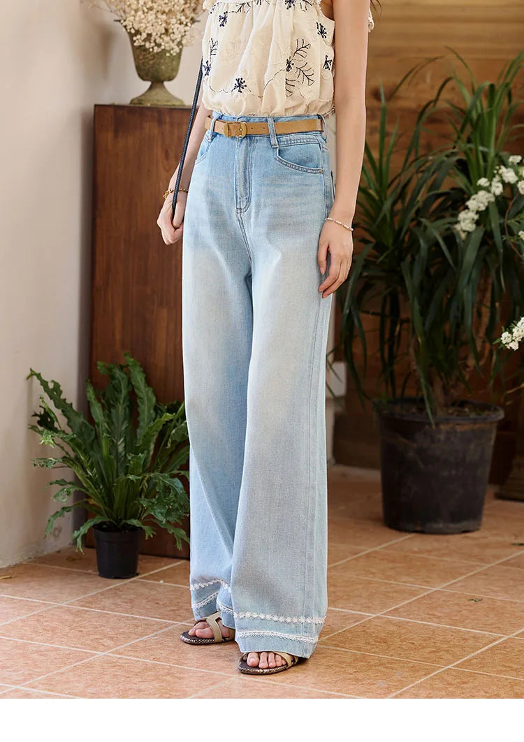 Mishow Denim Blue Lace Straight Leg Jeans MXE35K0947