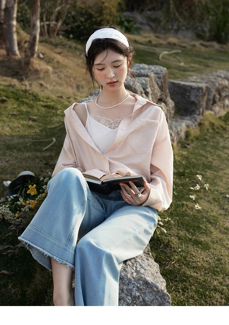 MISHOW Fake Two-Piece Blouse Turn-Down Collar Long Sleeve MXE16C0777