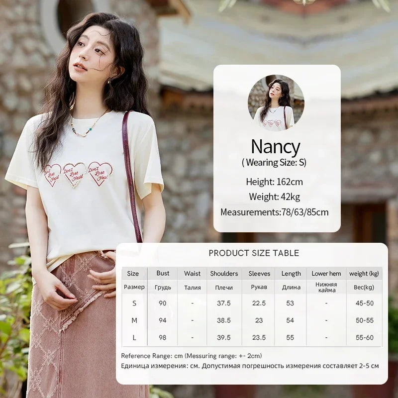 Mishow Apricot Heart Print Positive Shoulder Tee MXE11T0491