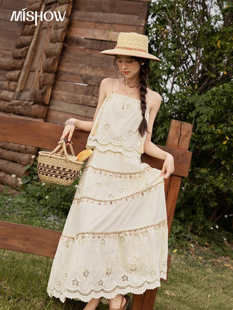 Mishow Bohemian Sleeveless Embroidery Top & Long Skirt Set MXE34T0568