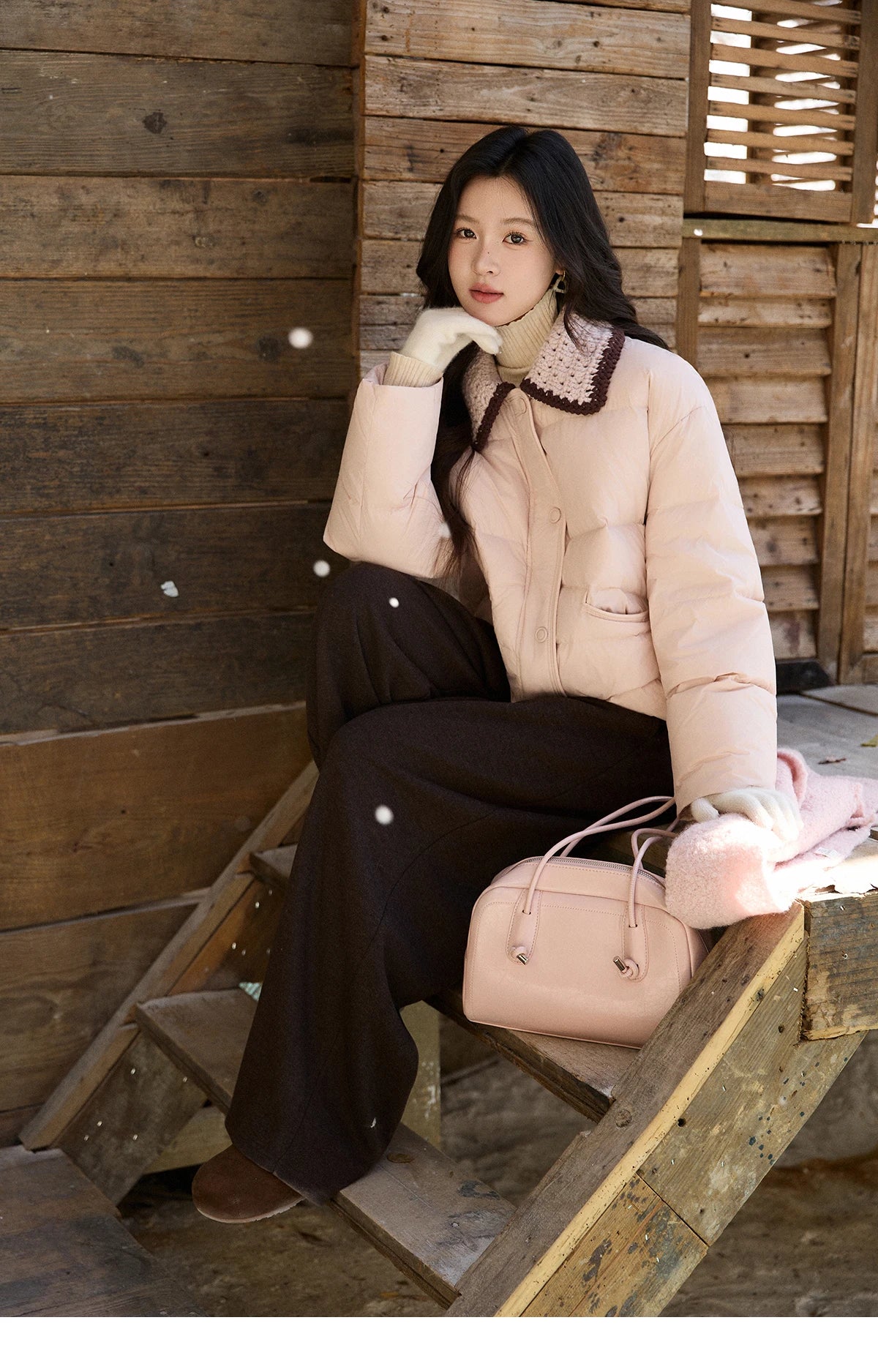 Mishow Knitted Lapel Collar Short Down Jacket MXE94Y0094