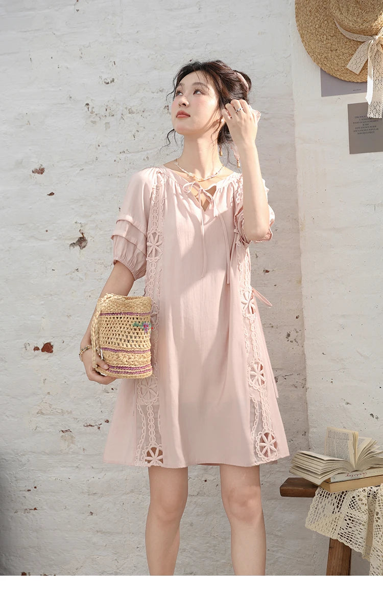 Mishow French Hollow Embroidered Lace-Up Dress MXD30L1950