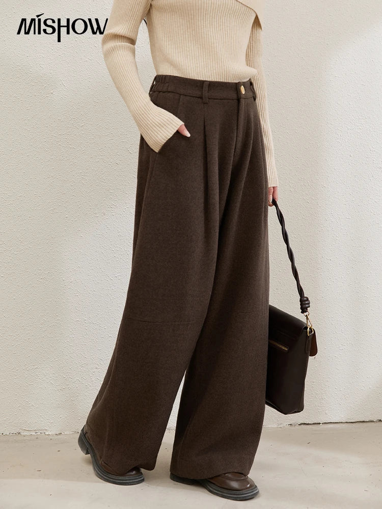 MISHOW Retro Brown Wide-Leg Pants High Waist Drape MXE88K1122