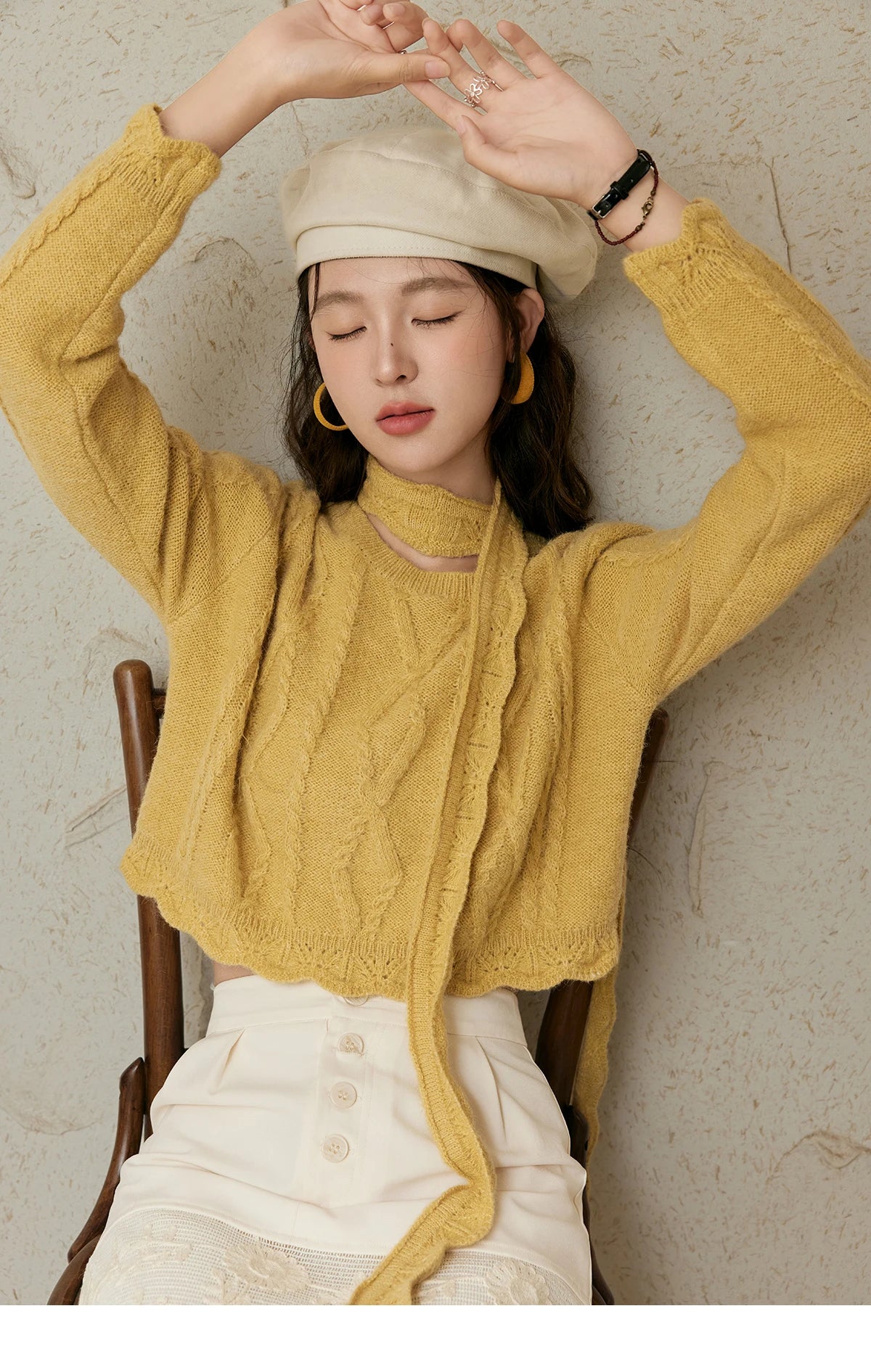 MISHOW Romantic Lace Wave Knit Sweater with Belt MPD42Z0736