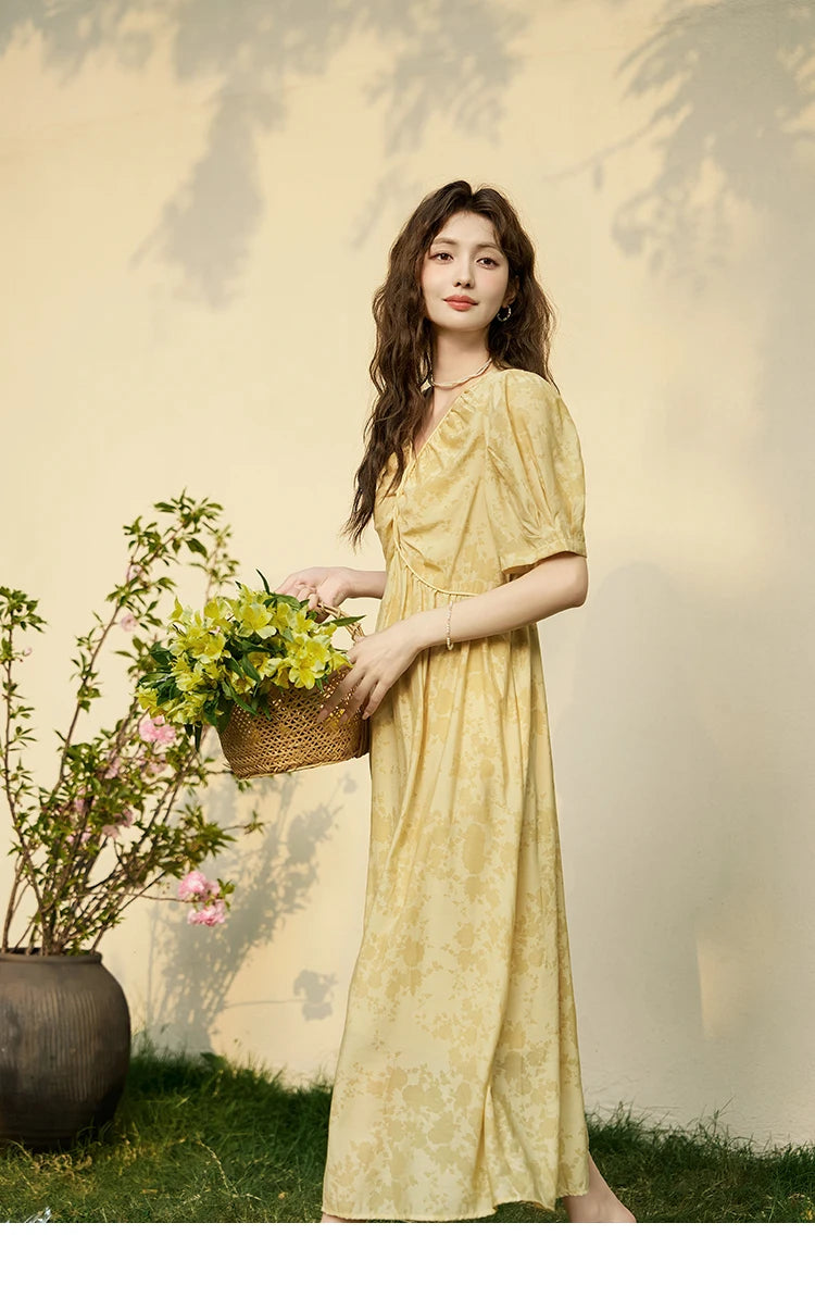MISHOW French Chiffon Floral Puff Sleeve Dress MXD23L1878