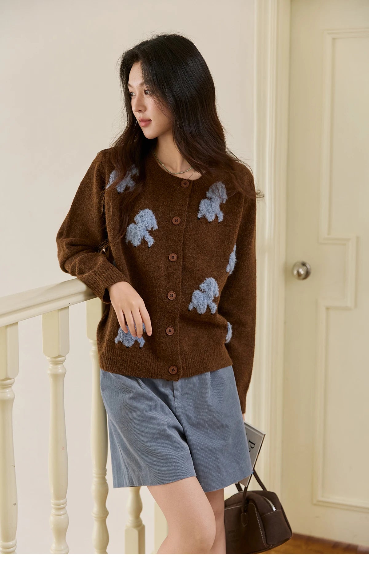 Mishow Lamb Jacquard Round Neck Cardigan MXE48Z2571