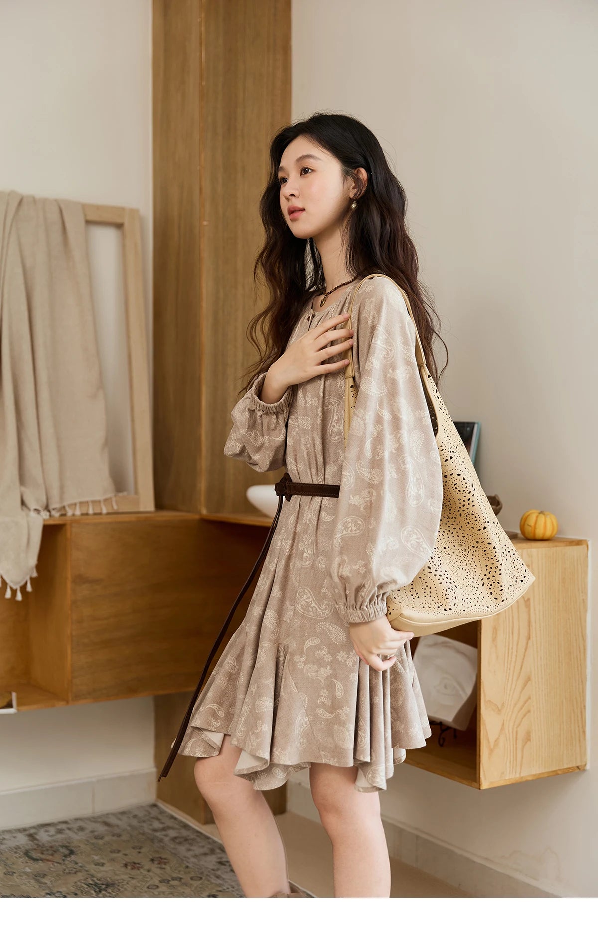 Mishow Cashew Flower Irregular Hem Mid-Length Dress MXE48L2513