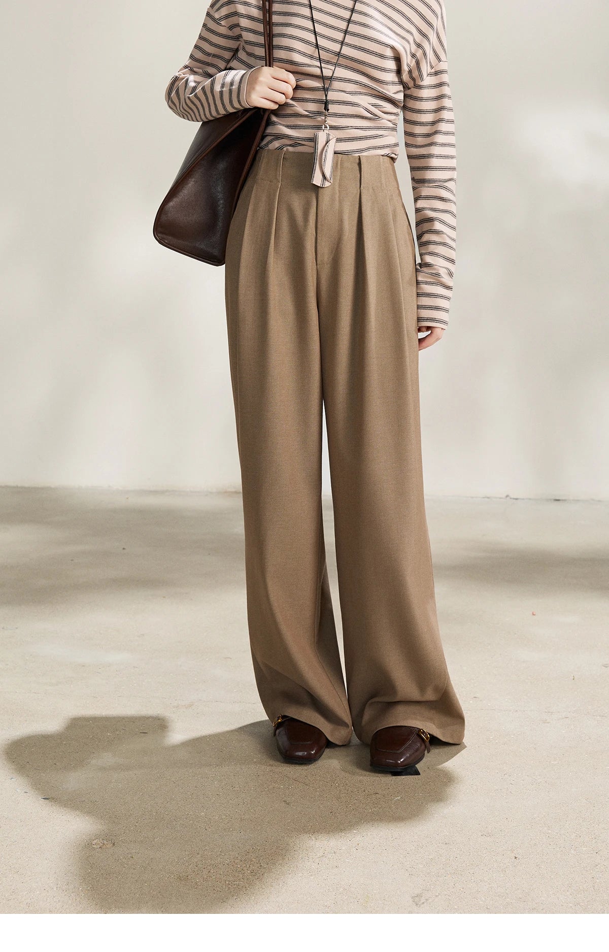MISHOW Camel Wide Leg Pants High Waist Pleated MXF108K1007