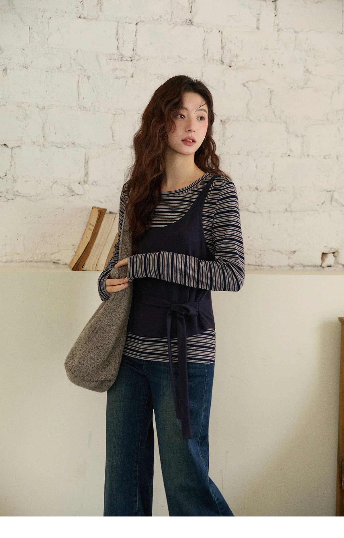 Mishow Striped Top & Tie-Waist Camisole Set MXE87T1430