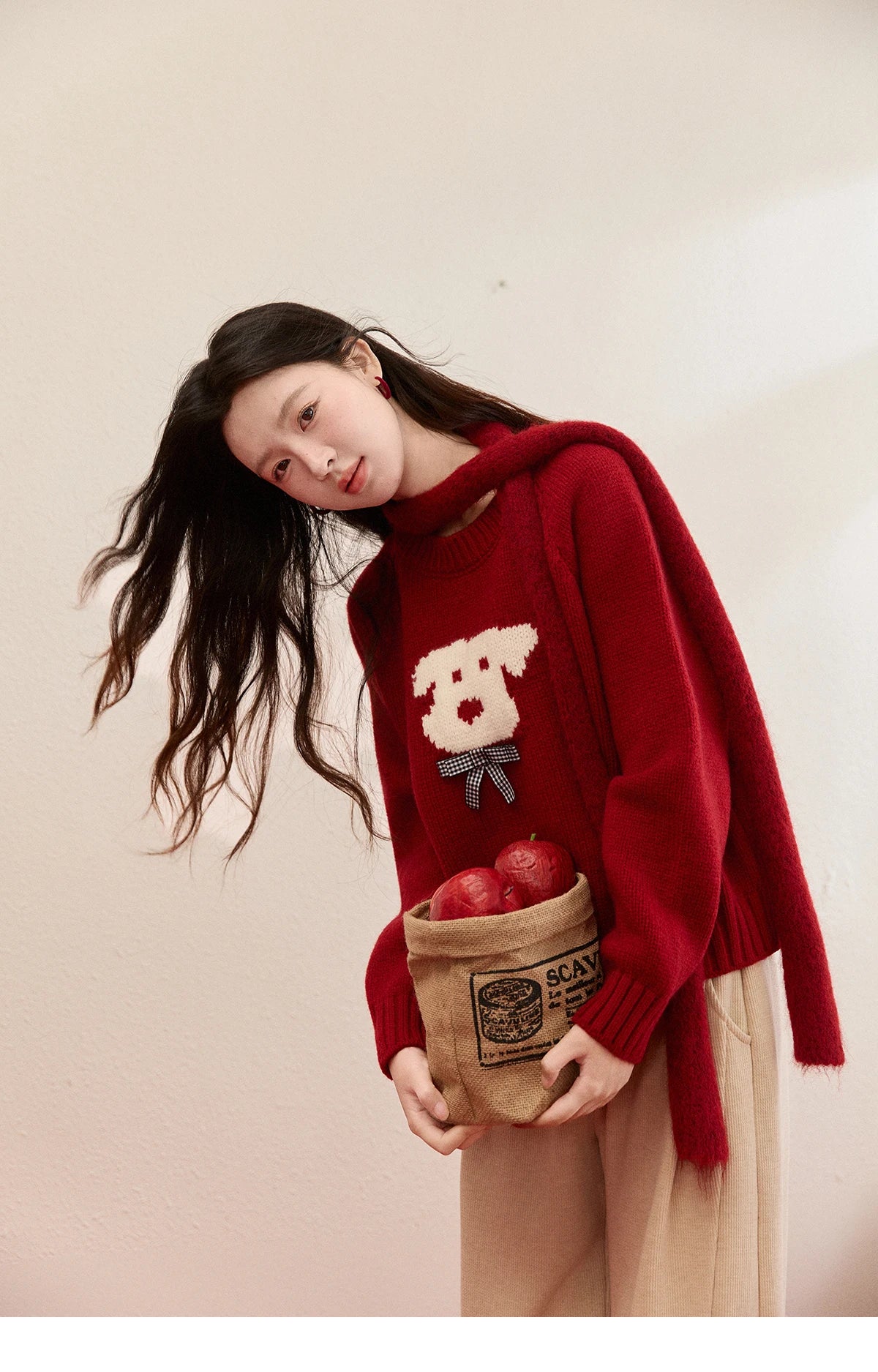 Mishow Red Puppy Jacquard Crew Neck Sweater MXE93Z2932