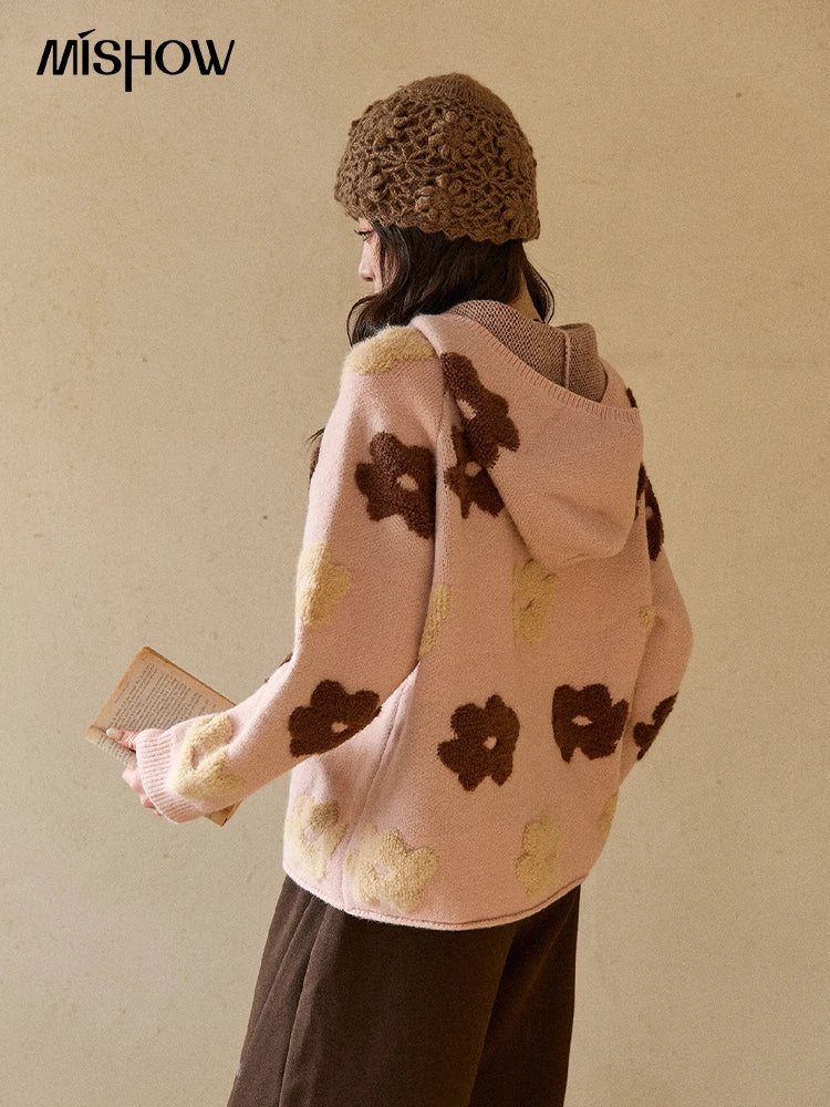 Mishow Pink Floral Hooded 3D Jacquard Pullover MXE90Z2786