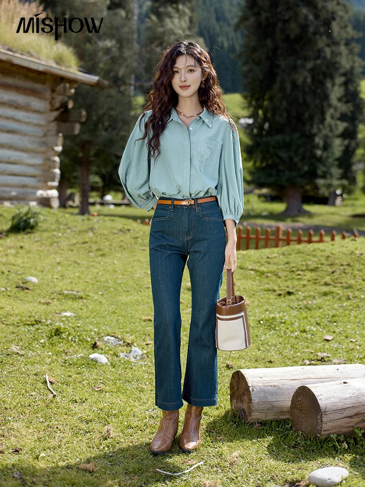 MISHOW Retro Long Sleeve Shirt Lantern Sleeve Embroidery MXD41C0287