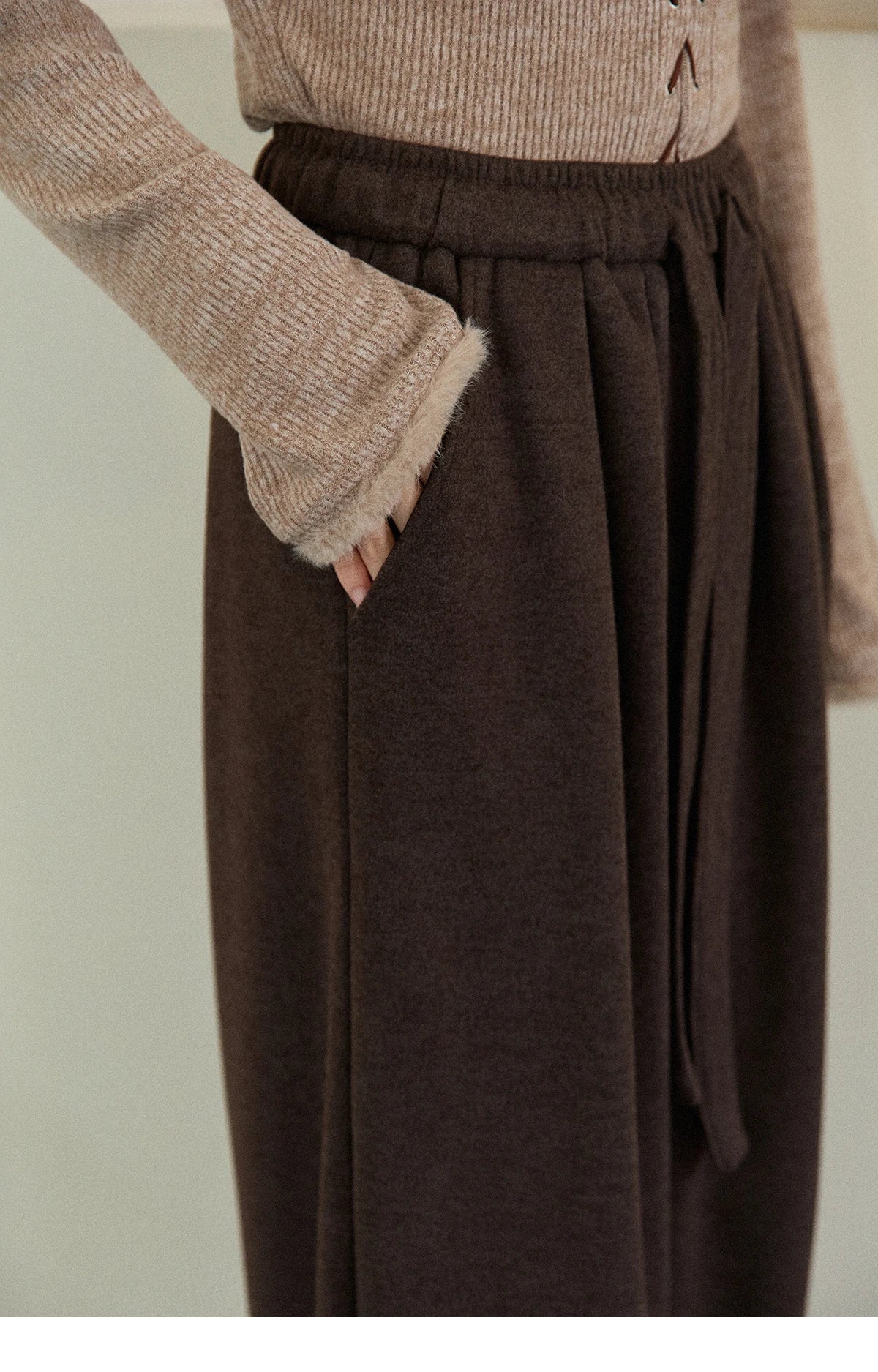MISHOW Brown Wide-Leg Pants Thickened Drawstring Waistband MXE87K1126