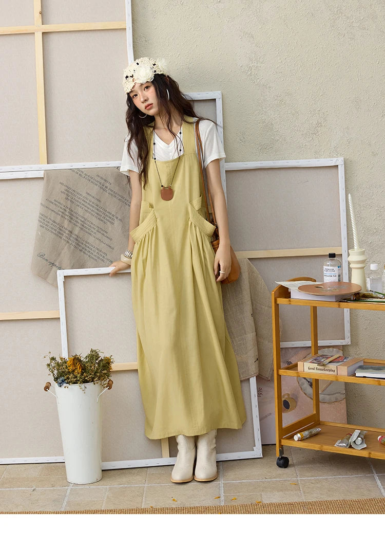Mishow Lemon-Yellow Cargo Pocket Square Neck Dress MXE35L2302