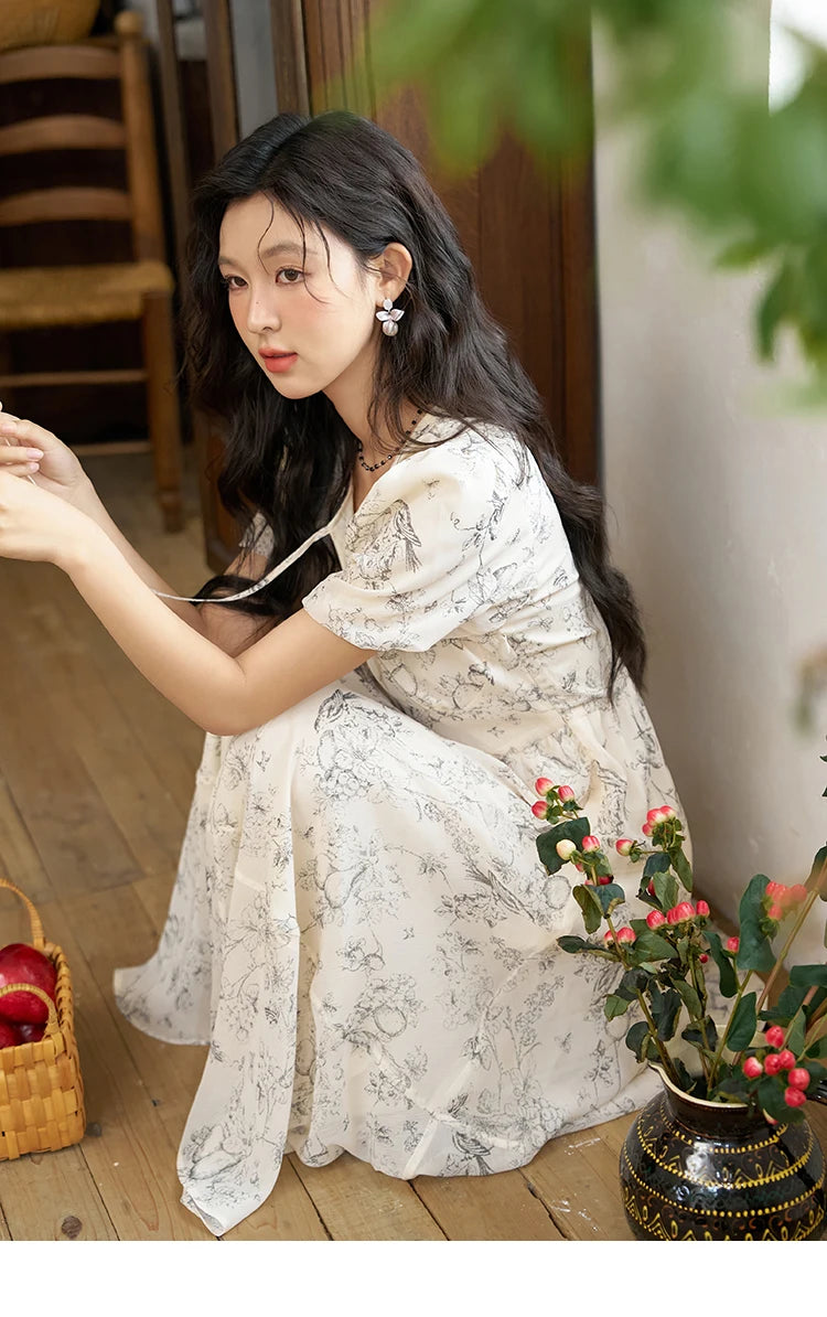 MISHOW Floral Print Lace-Up Chiffon Dress MXD27L1841