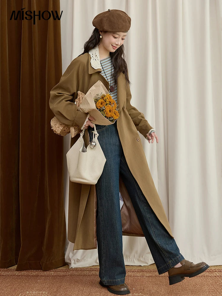 Mishow Light Khaki Lace Long Trench Coat MXE45W0830