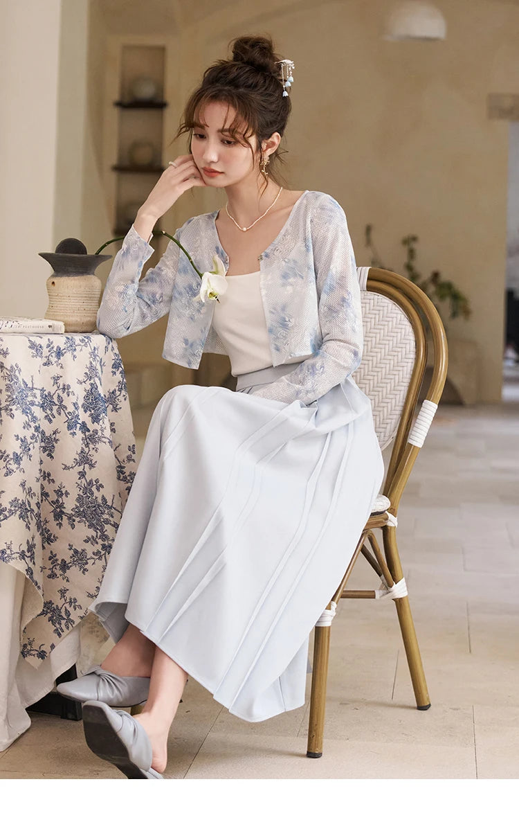 Mishow Elegant Hollow Cardigan & Camisole & Pleated Skirt Set MXD12W0342