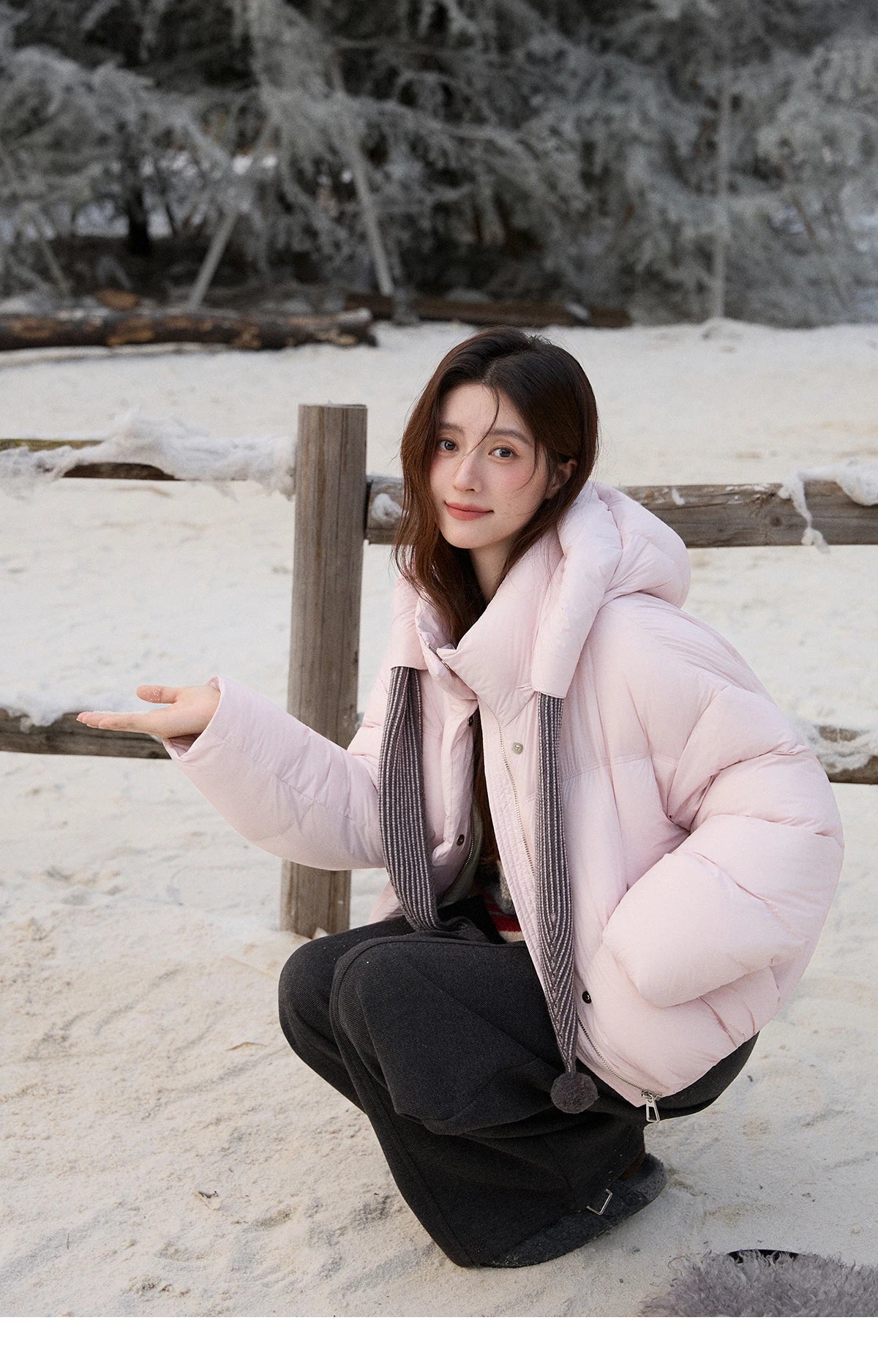 Mishow Pom-Pom Hooded Sweet Down Jacket MXE92Y0088