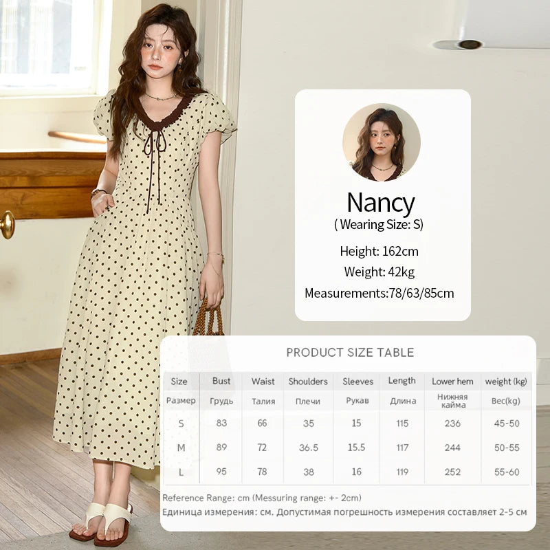Mishow Polka Dot V-Neck Lace Up Puff Sleeve Dress MXE39L2326