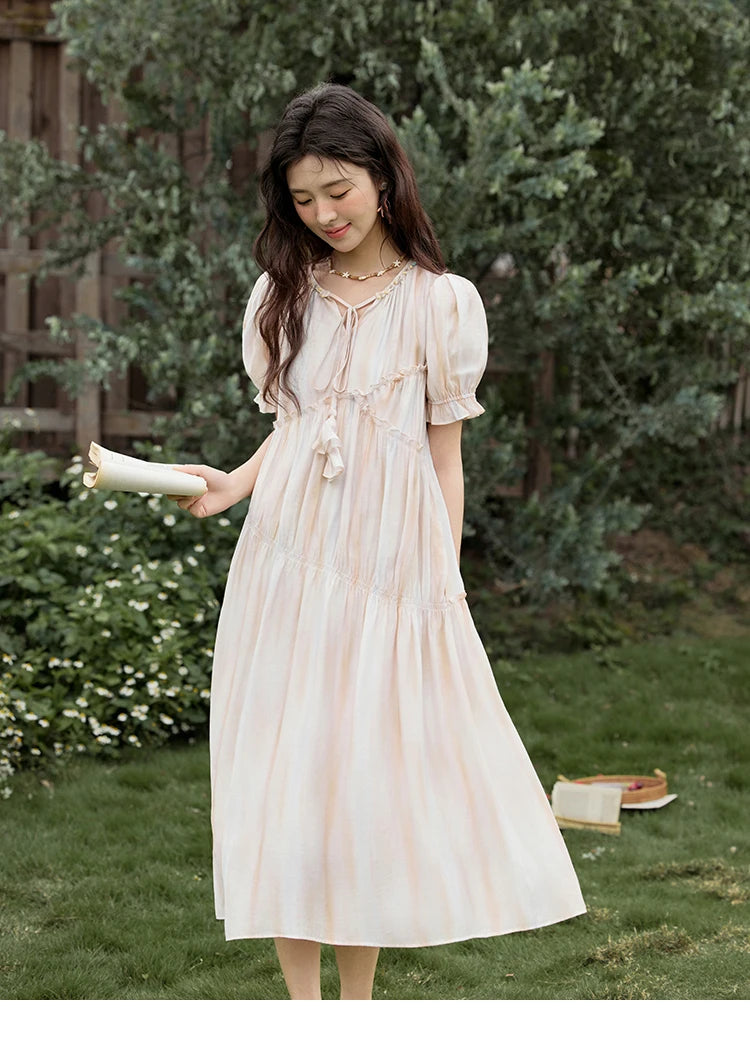 Mishow French V-Neck Puff Sleeve Gradient Dress MXE31L2166