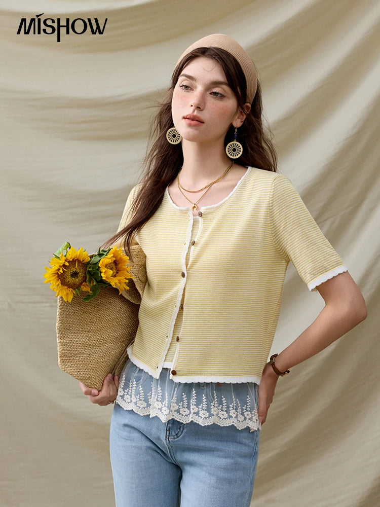 Mishow Short Sleeve Lace Cardigan & Camisole Set MXE33T0582