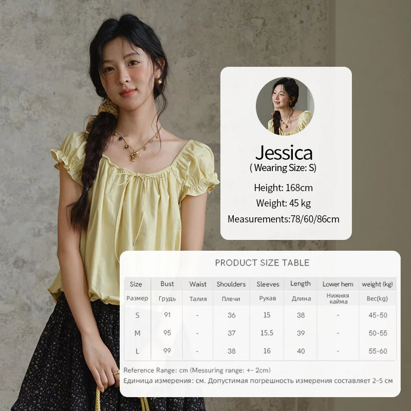 MISHOW Cotton Blouse Puff Sleeve Lace Up O-Neck MXE37X1893