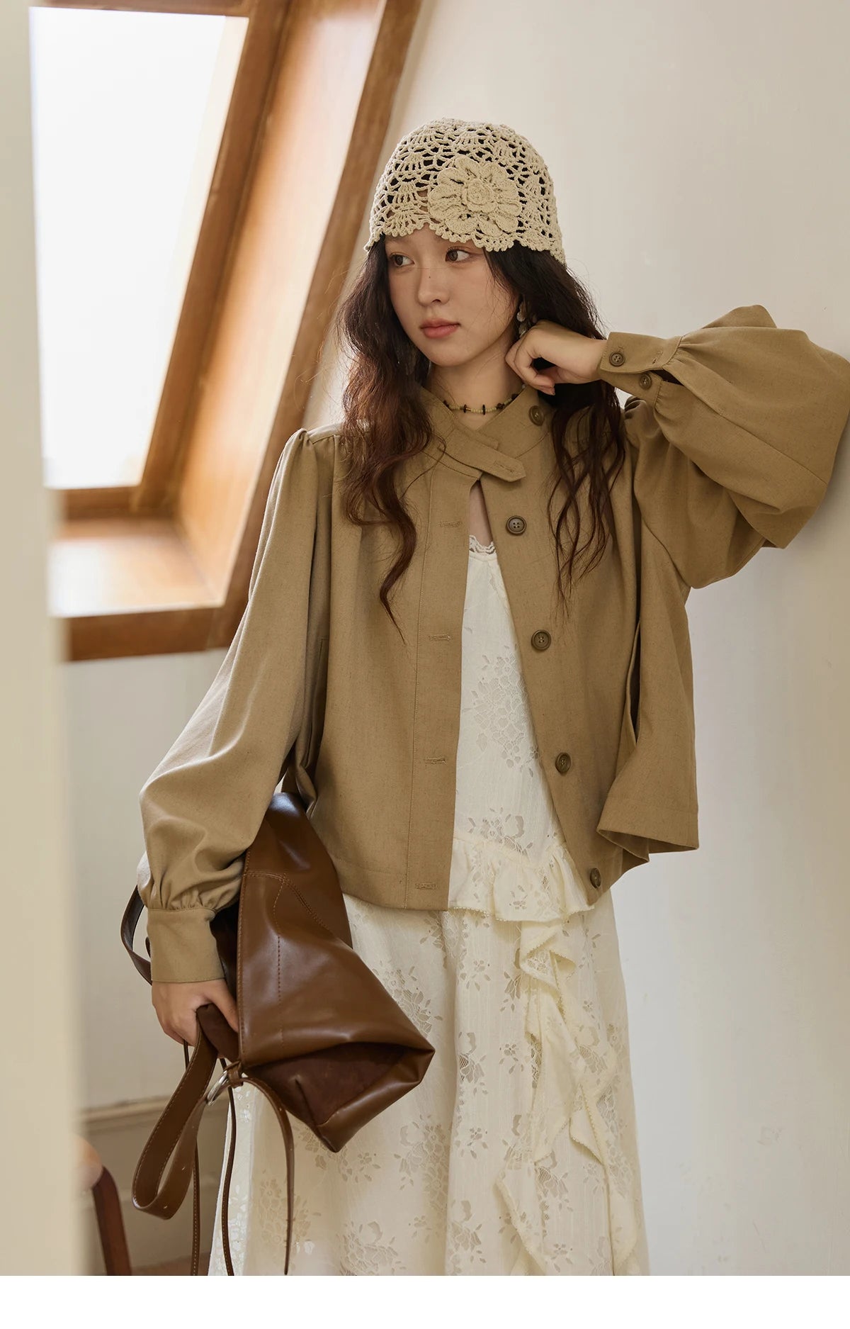 Mishow British Light Brown Stand Collar Trench MXE43W0802