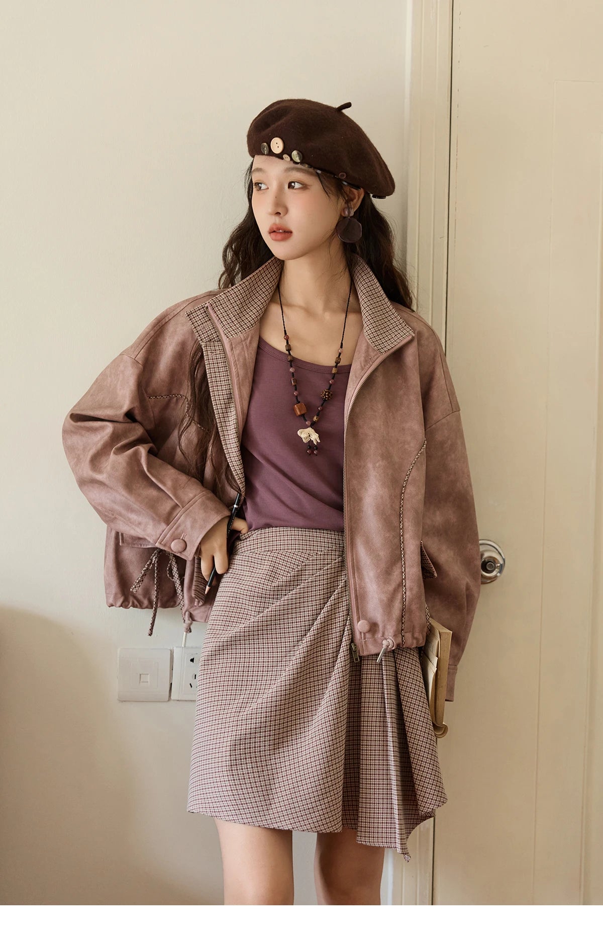 Mishow Purple Plaid Asymmetrical A-Line Skirt MXE45B2411