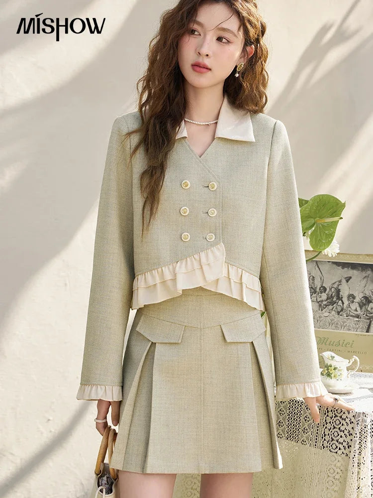 Mishow Crop Jacket & Pleated A-Line Mini Skirt Set MXD11W0293