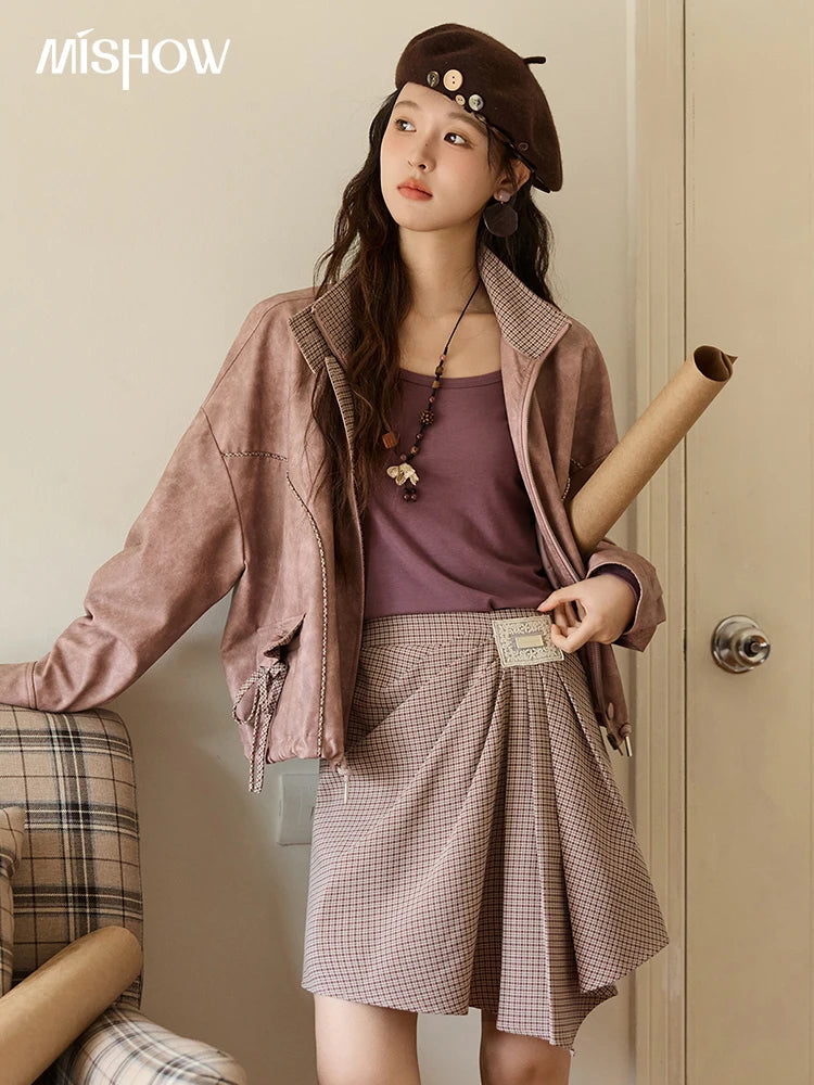 Mishow Purple Plaid Asymmetrical A-Line Skirt MXE45B2411
