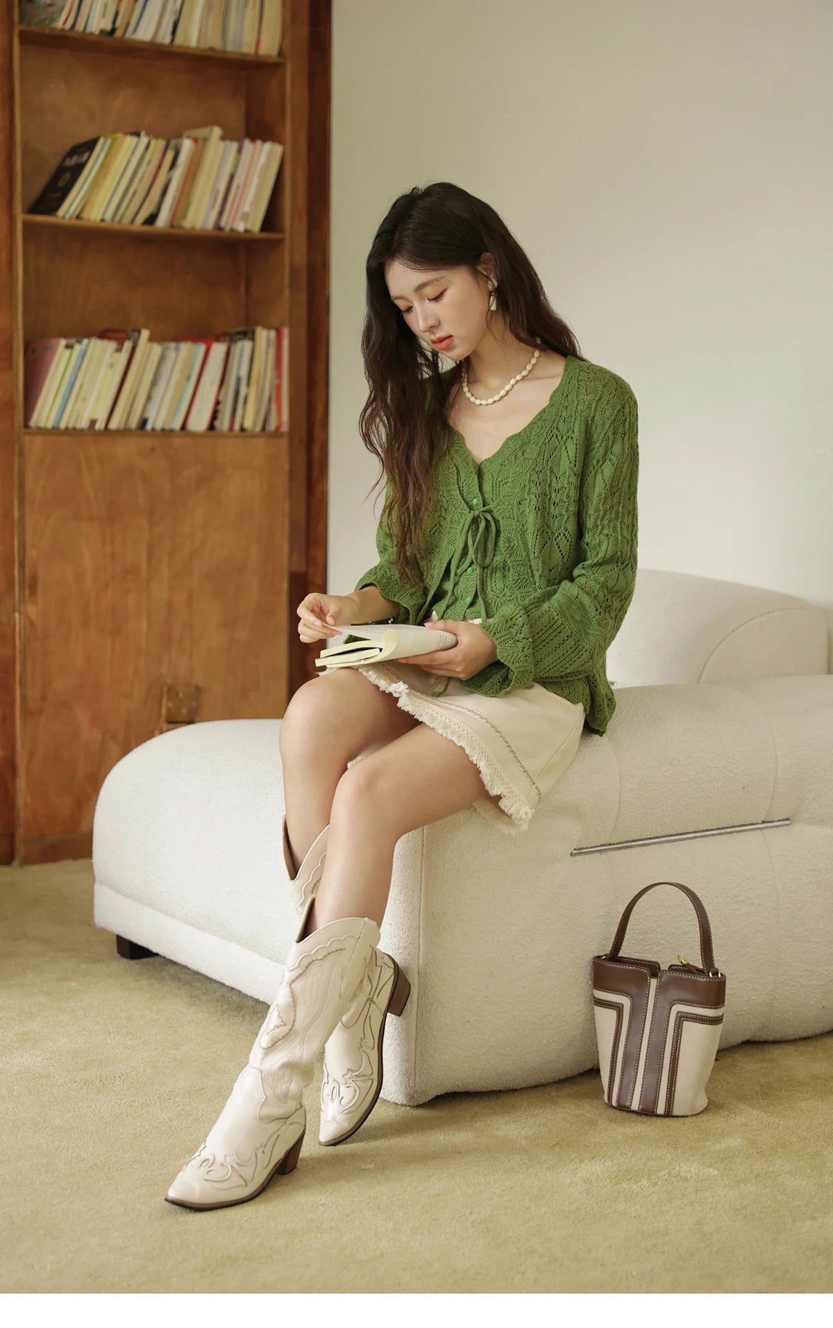 Mishow Flared Sleeve Lace-Up Cardigan & Camisole Set MXE42T0717
