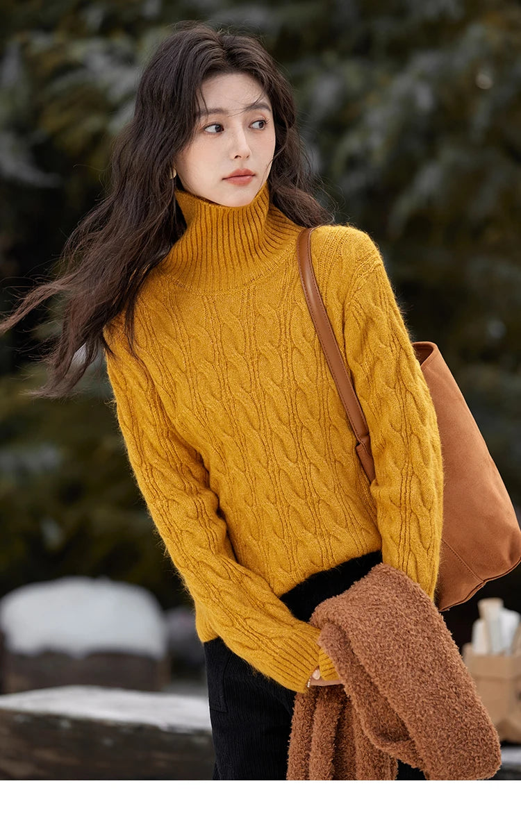 Mishow Turtleneck Texture Solid Warm Pullover MXD57Z1090