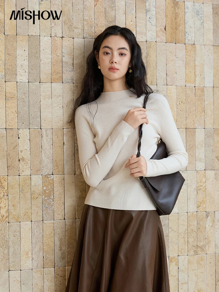Mishow Minimalist Mock Neck Slim Pullover MXE48Z2583