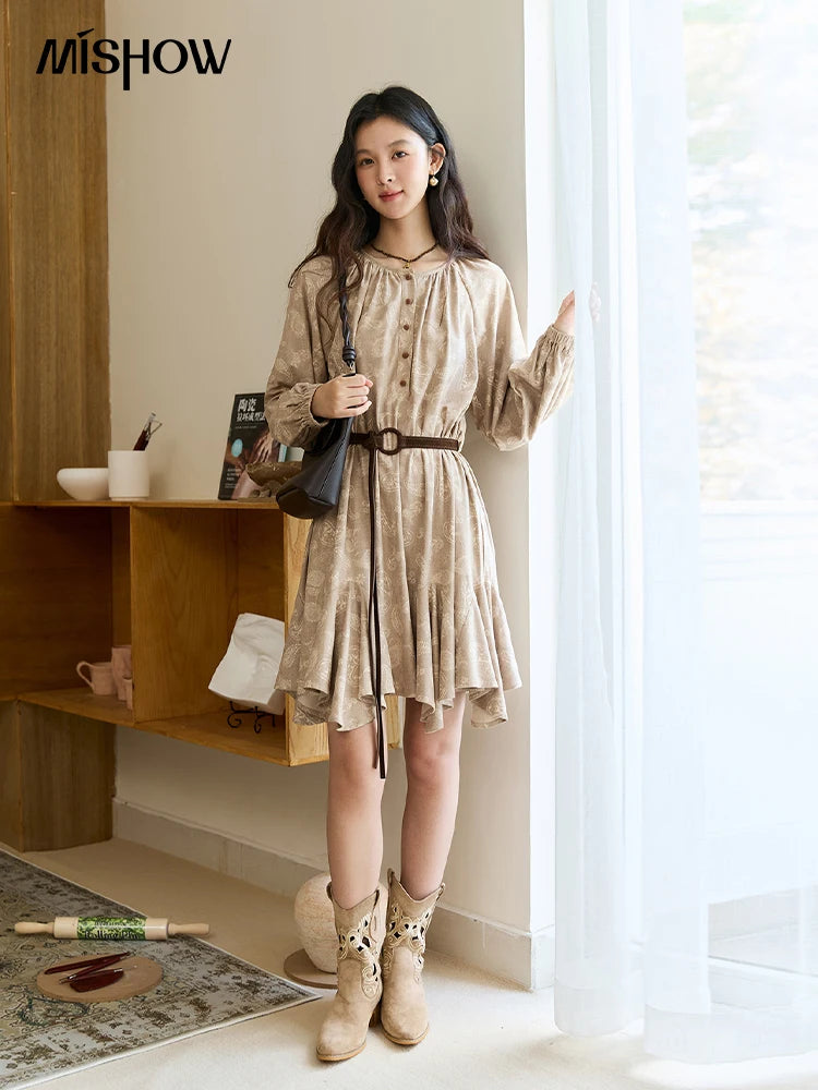 Mishow Cashew Flower Irregular Hem Mid-Length Dress MXE48L2513