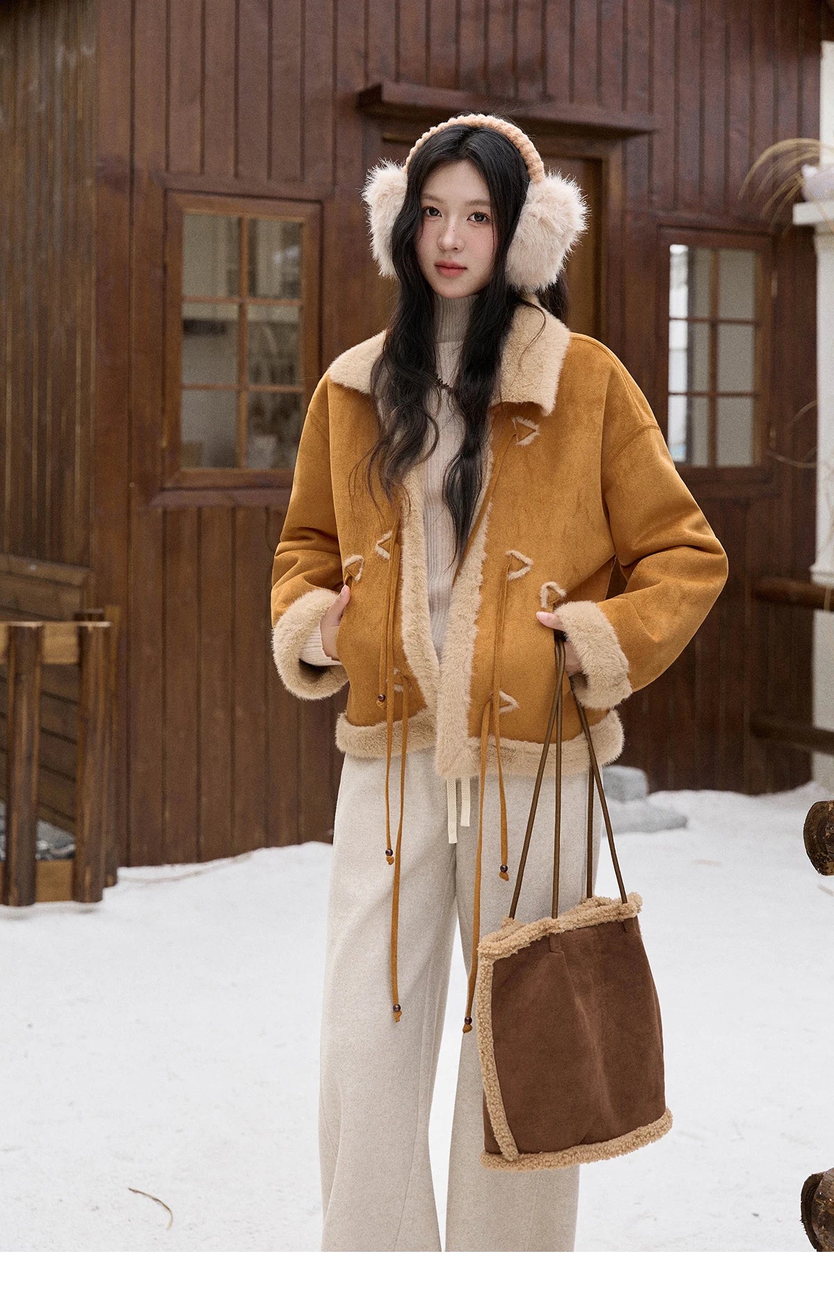 Mishow Suede Imitation Mink Fur Lace-Up Coat MXE90W0921