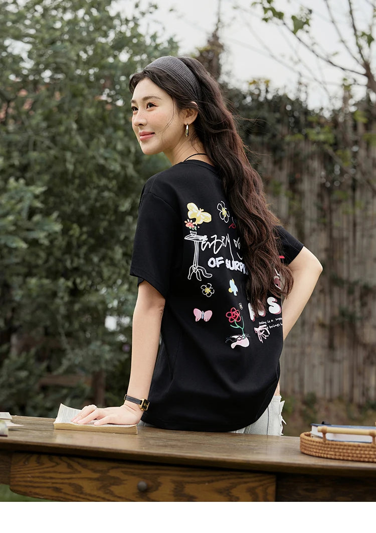 Mishow Graffiti Letter Print Round Neck Tee MXE15T0475