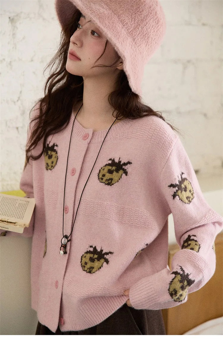 Mishow Funny Pineapple Jacquard Round Neck Cardigan MXE87Z2752