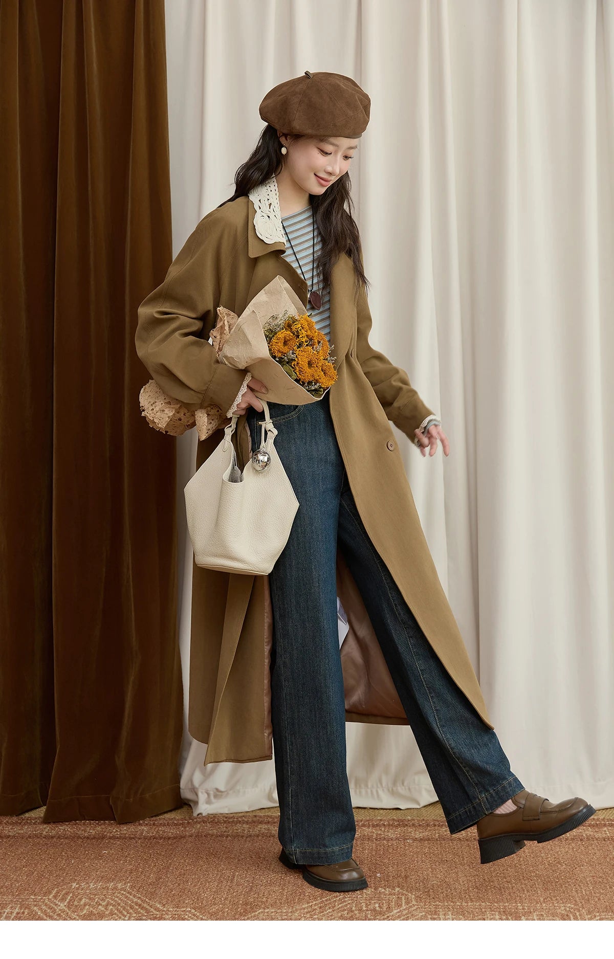 Mishow Light Khaki Lace Long Trench Coat MXE45W0830
