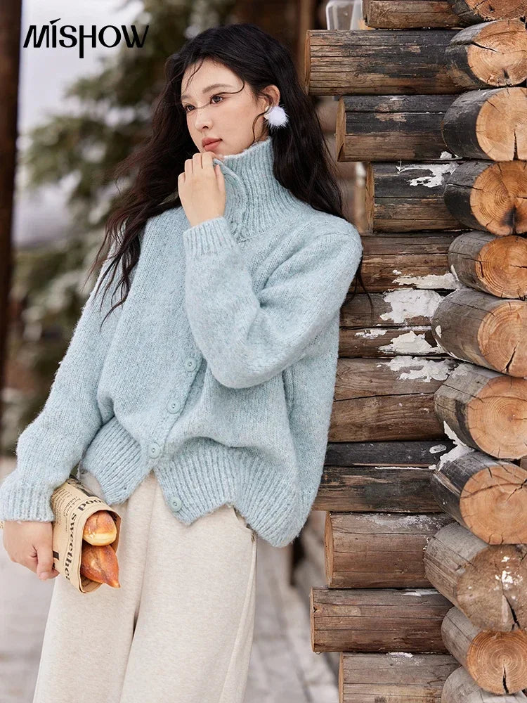 Mishow Turn Down Collar Wool Blend Cardigan MXD59Z1136