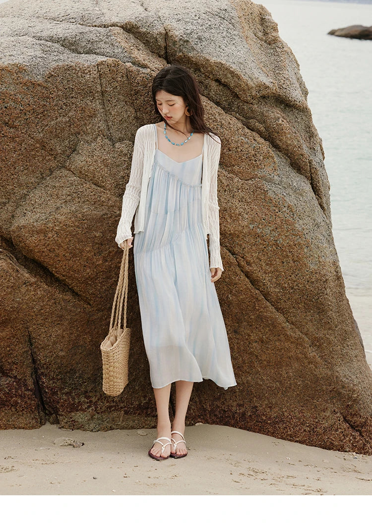 Mishow White V-Neck Slim Knit Summer Cardigan MXE16Z1193