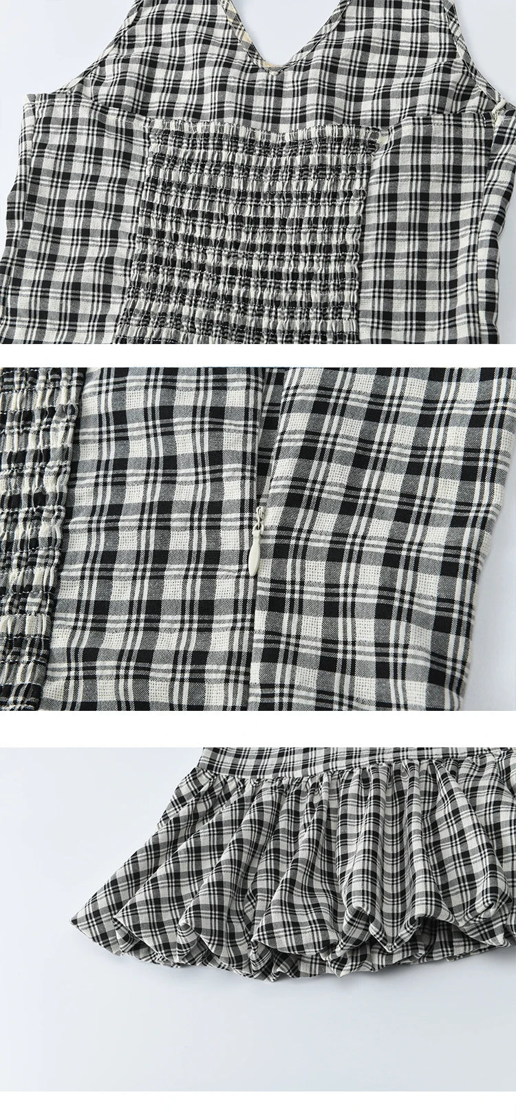MISHOW Black Hanging Neck Plaid Blouse Backless V-Neck MXE35X1822