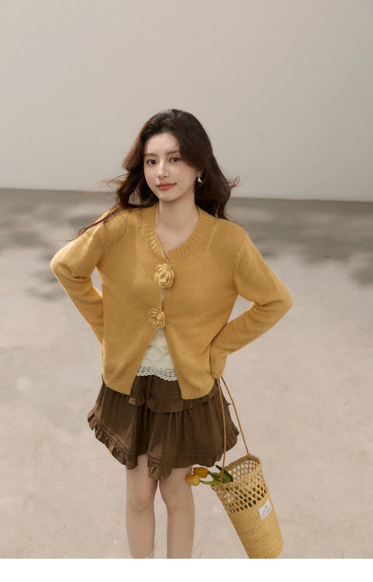 Mishow Flower Decor Mohair Fork Knit Cardigan MXF15Z3051