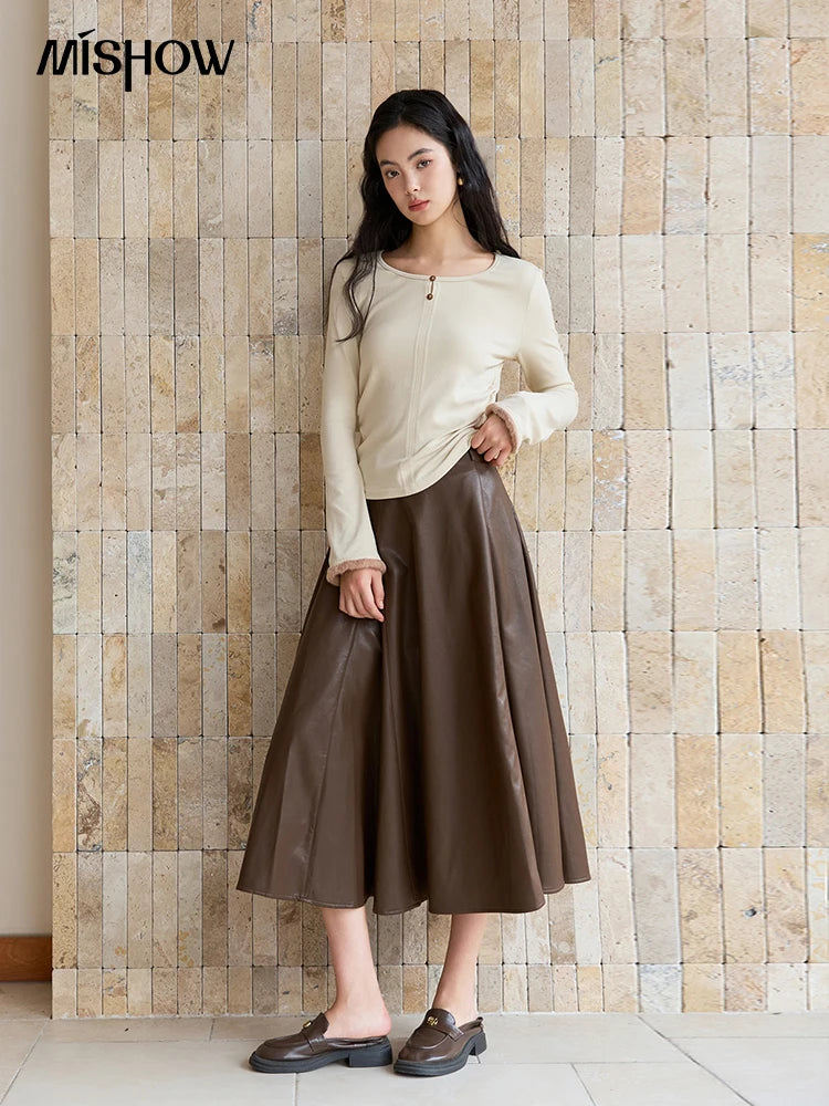 Mishow Apricot Brushed Knit Pleated Pullover MXE48Z2517