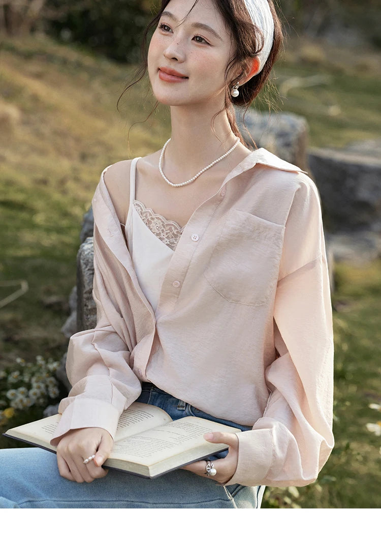 MISHOW Fake Two-Piece Blouse Turn-Down Collar Long Sleeve MXE16C0777