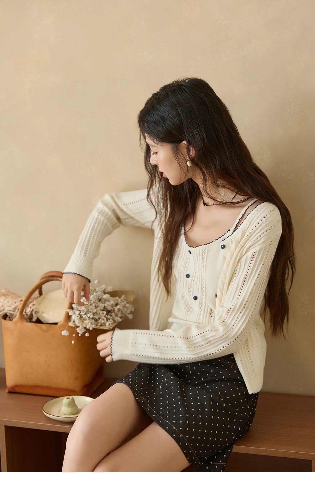Mishow Apricot Knit Cardigan & Camisole Wool Set MXE43T0726